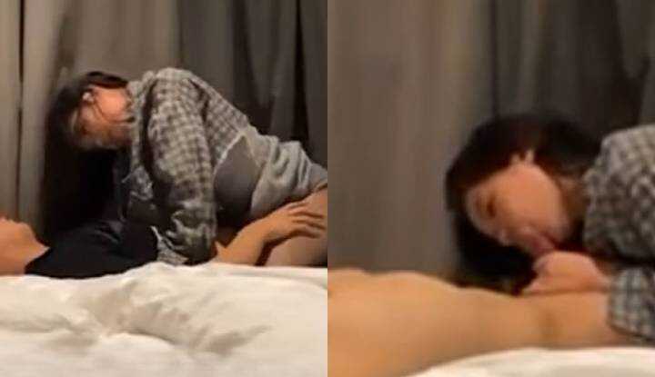 女海后出轨把男人引到床上，脱掉衣物疯狂口交