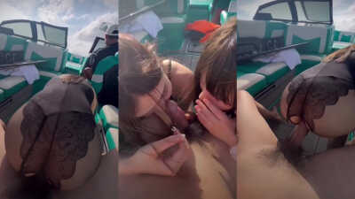 游艇宝贝在大海上发骚，像母狗一样趴在我腿之间服务我