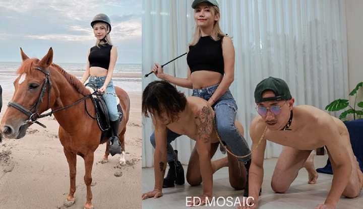 调教系列！伊芙蝶去马场骑不够，回来骑男人！反被调教一番，肚子射满满精液