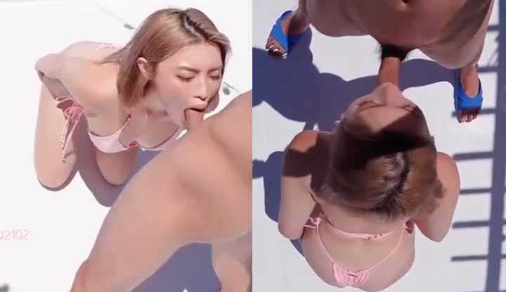 趁着四周无人直接在海边旁开吃