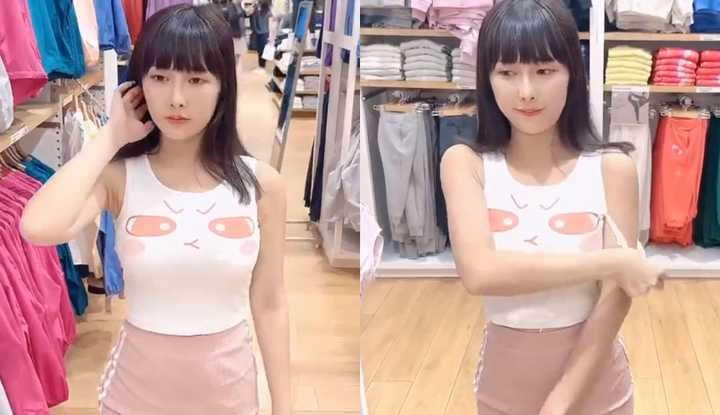 刺激！服饰店里脱内衣
