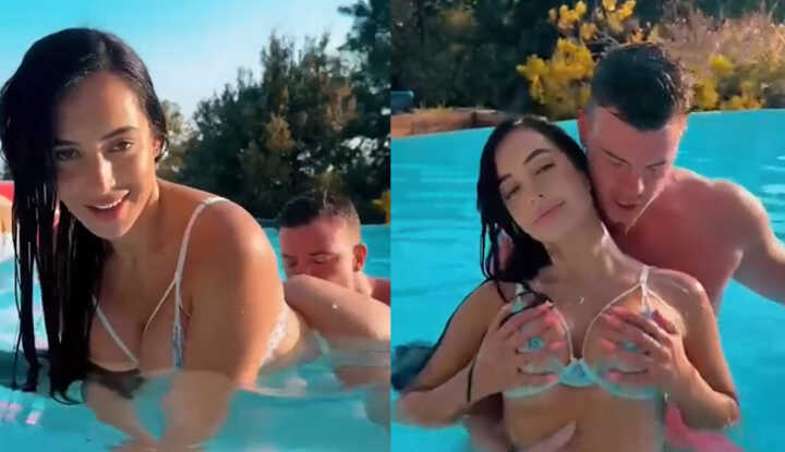 Adrien Laurent 和 LÉA MARY在泳池打炮