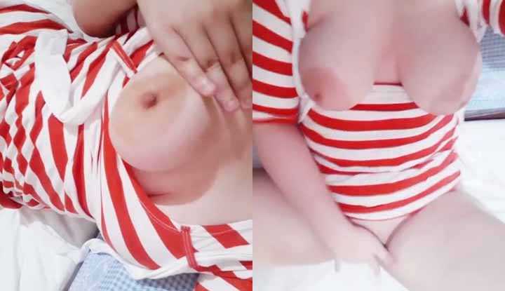 天气炎热露出巨乳来透透气～感觉来了顺便摸摸