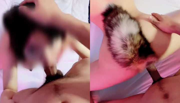 女友把自己装扮成性感小野猫，准备让男友把自己当成礼物给拆开享用～