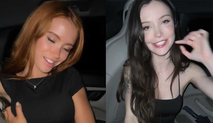 可爱女孩一起在后座玩，不小被舔到喷水了