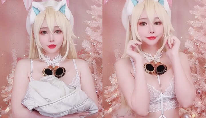 可爱的猫系女孩，害羞的插入自己的小穴