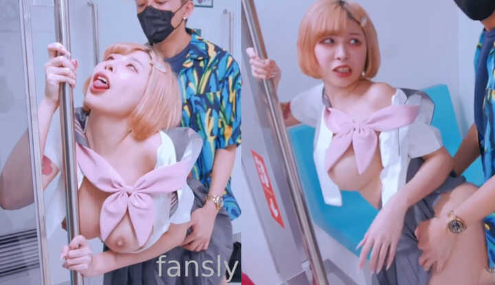 性感美乳短发学生妹，在捷运上被痴汉强制插入