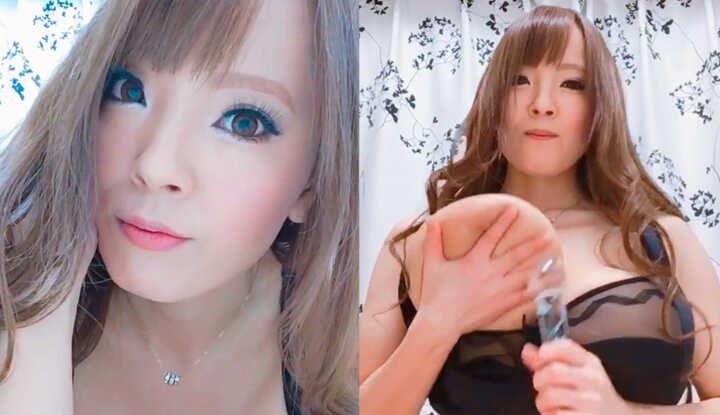 Hitomi 拿起透明棒棒戳戳巨乳