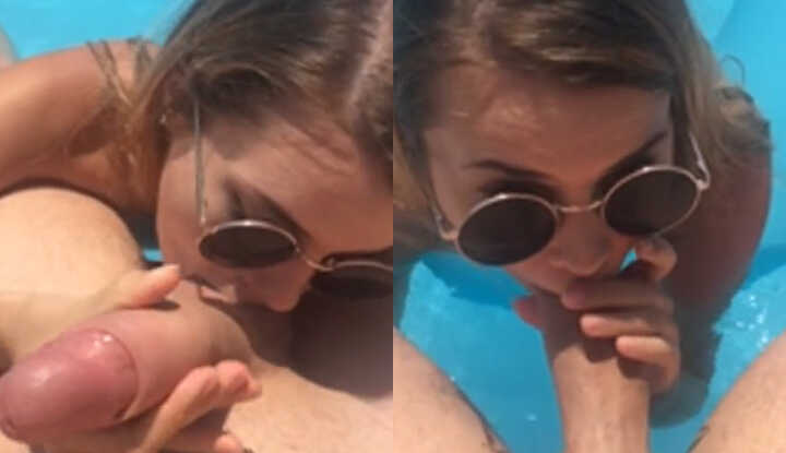 Jamie young -在泳池里偷偷吃大肉棒