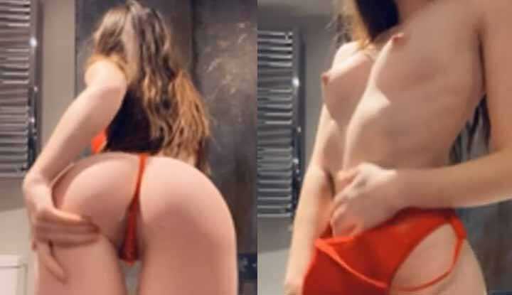 Belle Delphine-小美女试穿新买的一套橘色内衣，十分映衬自己的白嫩皮肤