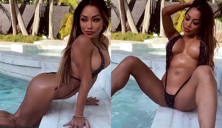 CJ Miles -穿着泳衣在泳池边展现曼妙曲线