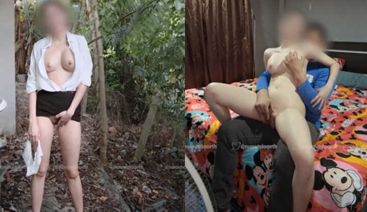 [泰国]  巨乳妹子野外露出自慰被路人抓到，被大叔强制带回家侵犯