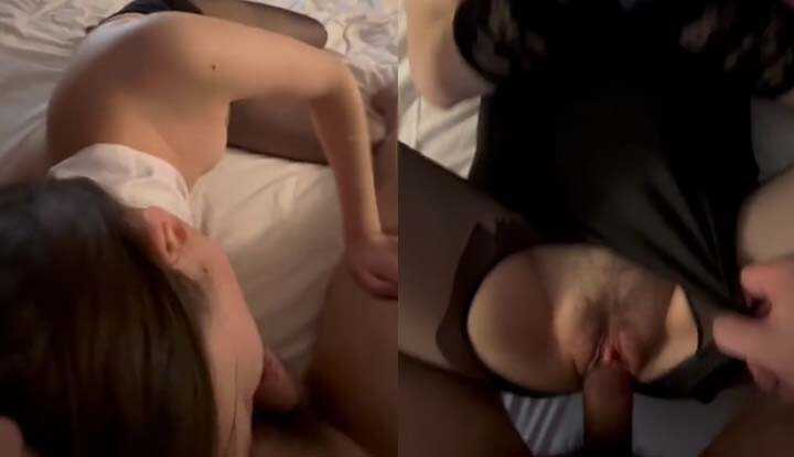 女友穿着全身黑丝勾引，双脚开开请求插入