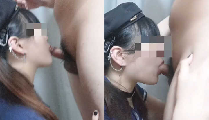 双马尾骚妹跪在我面前认真吃鸡
