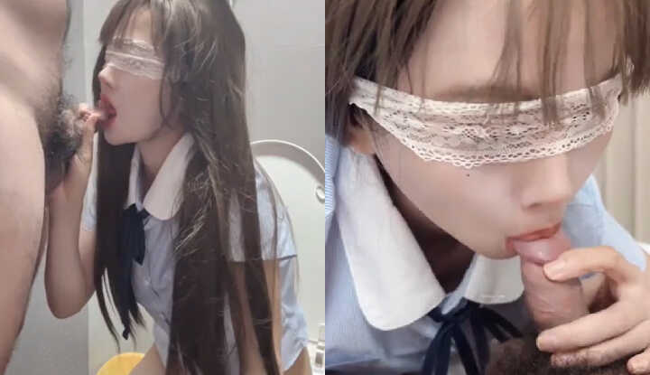 长发少女蒙眼吃鸡用小嘴服务好舒服