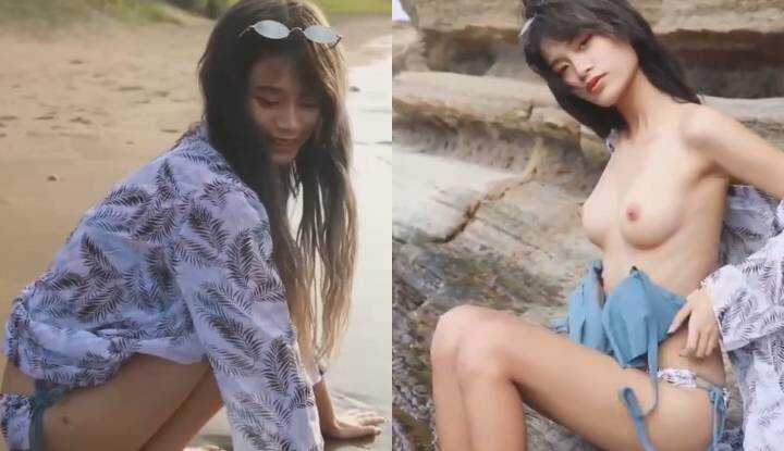 性感小野猫海边露出写真 妩媚眼神勾魂 美乳圆润挺翘 坐在礁石娇羞扒开私处 任海浪拍击敏感小穴！