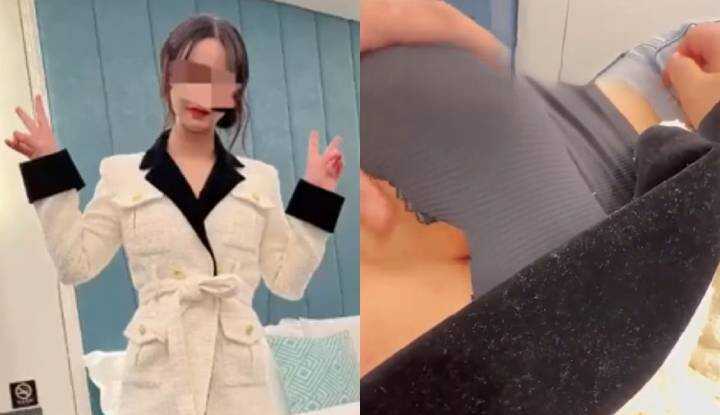 第一次约炮漂亮女子，光是手捏乳房就非常满足