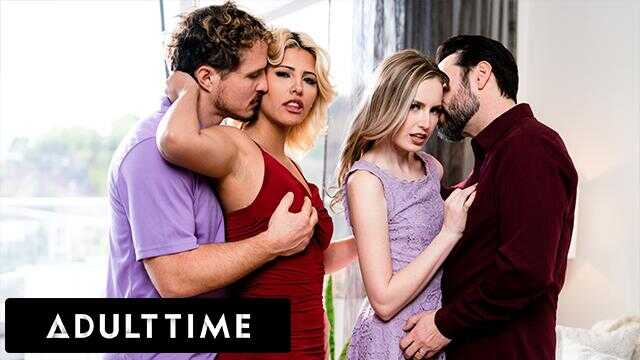 ADULT TIME - 饥渴人妻 Scarlett Sage 与闺蜜 Carlita Ray 交换丈夫！狂野群交